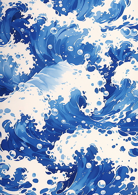 JPG 파도 백그라운드 일러스트 자연 사람없음 파란색 거품 물방울 분위기 트로피컬아트 여름_계절 계절 바다 컬러 컨셉 그림 생태계 파일형식