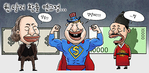 전신 남자 지폐 돈 일러스트 근육 성인 세명 경제 달러 원화 비교 만원 만화 사회이슈 상승 슈퍼맨 환율 세종대왕 성인만 월간캐릭터 AI_파일형식 일러캐릭터 캐릭터 컨셉 사람 재산 왕 영웅 파일형식 벡터