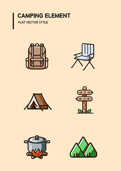 나무 여행 일러스트 배낭 불 산 텐트 사람없음 캠핑 탐험 표지판 냄비 모닥불 백팩 캠핑의자 AI_파일형식 자연요소 식물 의자 가방 레저 알림판 캠핑도구 솥 파일형식 벡터