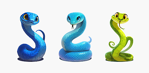 컬러 동물캐릭터 3 십이지신 뱀 뱀캐릭터 파일형식 벡터 2025년 AI_파일형식 일러스트 초록색 파란색 푸른뱀캐릭터 사람없음 세마리 푸른뱀 을사년 뱀띠