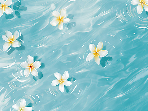 JPG 물결 일러스트 사람없음 물 파란색 흰색 수면 떠있는 플루메리아 자연요소 꽃 컬러 모션 파일형식