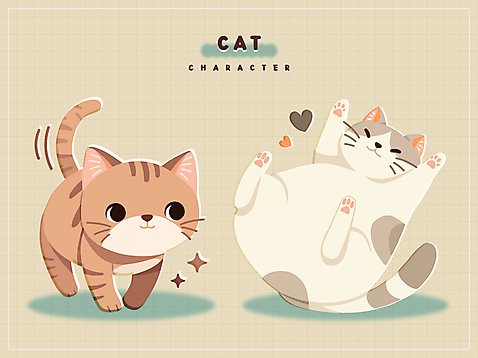 스티커 두마리 일러스트 그림자 사람없음 눕기 걷기 귀여움 고양이 고양이캐릭터 애교 세계고양이의날 AI_파일형식 기념일 동물캐릭터 컨셉 2 포유류 모션 반려동물 파일형식 벡터