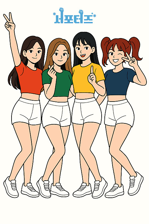 전신 여자 포즈 일러스트 응원 윙크 여러명 성인 손들기 가리킴 브이 치어리더 서포터즈 활기 손하트 단체복 성인여자만 AI_파일형식 미소_표정 일러캐릭터 캐릭터 옷 다수 컨셉 모션 표정 사람 손짓 여자만 성인만 파일형식 벡터
