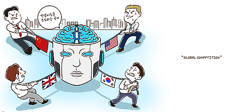유럽 아시아 다수 컨셉 북아메리카 모션 놀이 사람 파일형식 AI_인공지능 한국 미국 영국 중국 기술 발전 전략 혁명 경제 인력 PSD 일러스트 경쟁 글로벌 국내일러스트 줄다리기 여러명 남자 당기기 로봇
