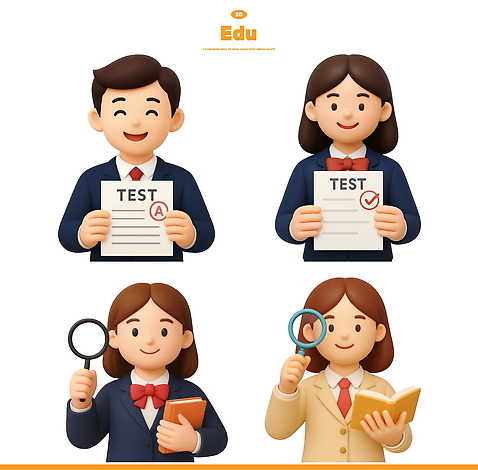 PSD 편집이미지 학생 여자 남자 청소년 돋보기 수업 3D캐릭터 들기 여러명 상반신 시험 수험생 성적 시험지 중고등학생 미소_표정 편집3D 캐릭터 교육 다수 모션 중학생 고등학생 표정 사람 3D 파일형식