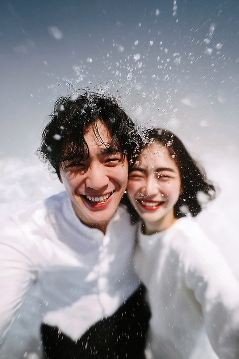 JPG 편집이미지 커플 파도 바다 사랑 웃음 해변 두명 모래사장 햇빛 즐거움 물보라 의료성형뷰티 편집실사 감정 관계 표정 사람 물 태양 CG 파일형식