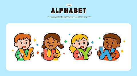 무료이미지 문자 캐릭터 알파벳 교육 초등학생 어린이 컬러 일러스트 모션 놀이 표정 여러명 친구 학습 아기 즐거움 그림 교육자료 상상력 창의력 일러캐릭터 AI파일 학생 영어 감정 다수 관계 사람 자료 파일형식 벡터 무료콘텐츠