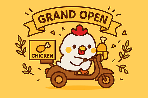 음식 백그라운드 일러스트 패스트푸드 이벤트 장식 상점 치킨 스쿠터 축하 닭 오픈 심볼 배송 즐거움 애니메이션 마케팅 밝은색 소셜미디어 AI_파일형식 국내일러스트 감정 컨셉 조류 오토바이 인스턴트 닭고기요리 파일형식 벡터