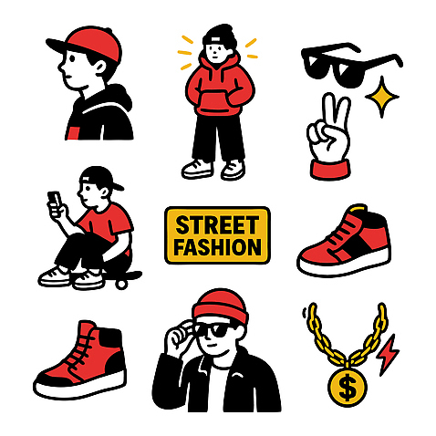 무료이미지 캐릭터 모자 옷 포즈 신발 티셔츠 일러스트 장신구 캐주얼 선글라스 유행 도시 스케이트보드 쇠사슬 모던 스타일 스트리트패션 일러캐릭터 AI파일 잡화 패션 안경 셔츠 보드_스포츠 파일형식 벡터 무료콘텐츠