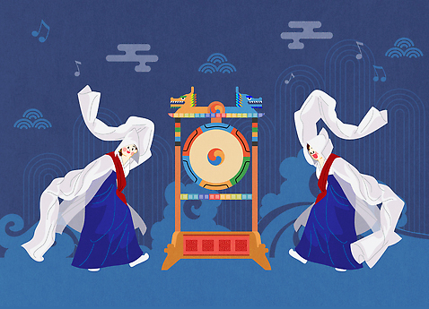 전통 옷 감정 문화 예술 음악 포즈 일러스트 한국 국악 미술 사람 축제 소리 공연 댄서 무대 춤 북 즐거움 예술가 국내일러스트 AI파일 직업 아시아 문화예술 타악기 이벤트 파일형식 벡터