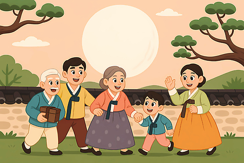 JPG 전통 명절 노년 행복 문화 어린이 일러스트 가족 한국 함께함 대화 웃음 햇빛 귀여움 기쁨 저녁 전통의상 한복 소중 순간 국내일러스트 AI일러스트 AI콘텐츠 한국전통 기념일 감정 아시아 컨셉 관계 표정 말하기 사람 성인 태양 야간 파일형식