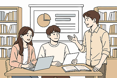 교육 컨셉 말하기 전자제품 파일형식 벡터 도서관 발표 노트북 협력 학습 그래픽 작업 대화 집중 프로젝트 백그라운드 국내일러스트 AI파일 일러스트