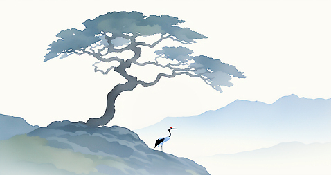 JPG 나무 동물 전통 일러스트 자연 하늘 아침 산 한국 풍경 초원 평화 고요 안개 연못 조화 뷰티풀 족제비 국내일러스트 AI일러스트 AI콘텐츠 주간 식물 아시아 컨셉 포유류 날씨 생태계 파일형식