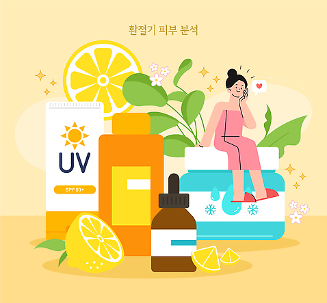 식물 여자 일러스트 자연 건강 생활 여름 화장 뷰티 화장품 보호 레몬 선크림 피부관리 힐링 스킨케어 자연주의 심리 보습크림 환절기 국내일러스트 AI파일 계절 컨셉 과일 사람 생태계 파일형식 벡터