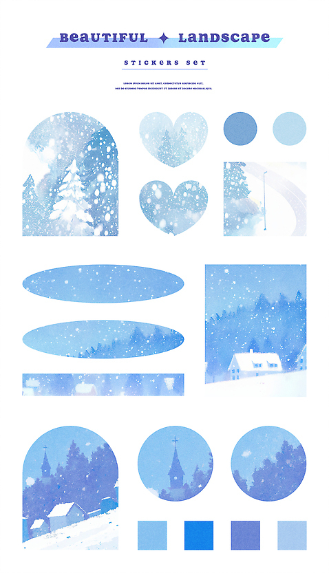 PSD 나무 디자인 예술 백그라운드 스티커 겨울 일러스트 상상 자연 산 주택 풍경 파란색 차가움 오브젝트 감성 뷰티풀 테마 국내일러스트 식물 계절 컬러 컨셉 건물 생태계 파일형식