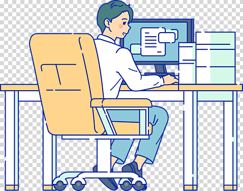 가구 컨셉 비즈니스 사람 전자제품 업무 파일형식 사무실 남자 컴퓨터 작업 문서 집중 의자 책상 디지털 환경 사무 기술 편집이미지 PNG