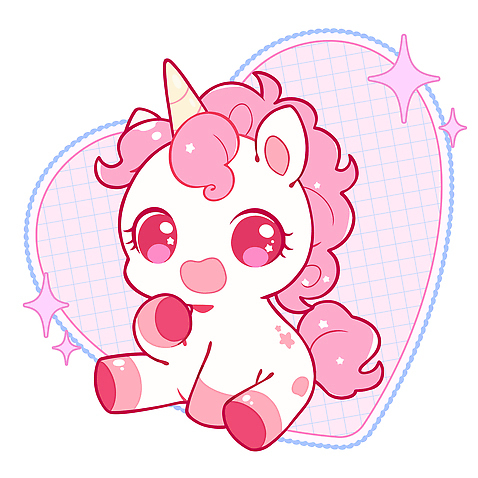 동물 캐릭터 디자인 분홍색 백그라운드 일러스트 상상 털 뿔 미소 앉기 반짝임 귀여움 하트 아기 그림 화사함 유니콘 일러캐릭터 AI파일 모양 컬러 컨셉 모션 표정 사람 파일형식 벡터