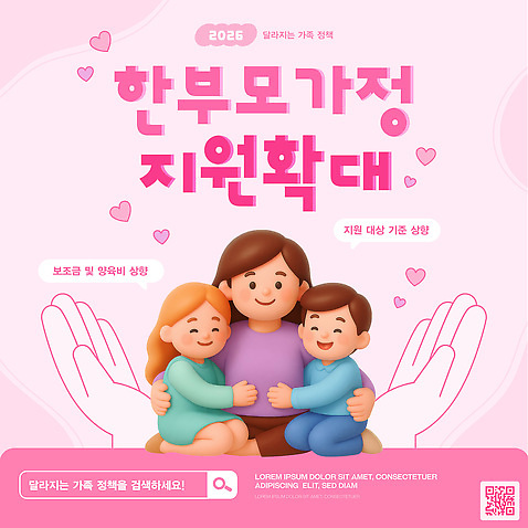 템플릿 어린이 가정 가족 안내 정보 확대 복지 정책 지원 프로그램 2026년 혜택 한부모가족 이미지템플릿 AI파일 관계 사람 연도 사회이슈 파일형식 벡터