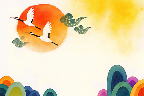 JPG 동물 전통 예술 컬러 일러스트 자연 하늘 수채화 새해 산 풍경 태양 평화 일출 학 비행 동양화 그림 조화 색감 신년카드 창의성 국내일러스트 AI일러스트 AI콘텐츠 자연요소 컨셉 조류 카드_감사 미술 노을 생태계 파일형식