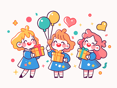 드레스 기념일 행복 어린이 컬러 백그라운드 일러스트 모션 선물 사랑 웃음 파티 기쁨 축하 생일 분위기 즐거움 풍선 국내일러스트 AI파일 옷 감정 컨셉 표정 사람 이벤트 파일형식 벡터