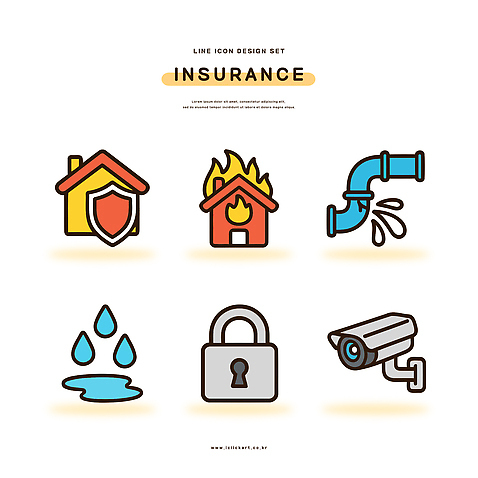 아이콘 디자인 주택 안전 재산 보호 서비스 모던 재해 보안 감시카메라 보험 누수 방화 2D아이콘 AI파일 컨셉 건물 금융 카메라 파일형식 벡터