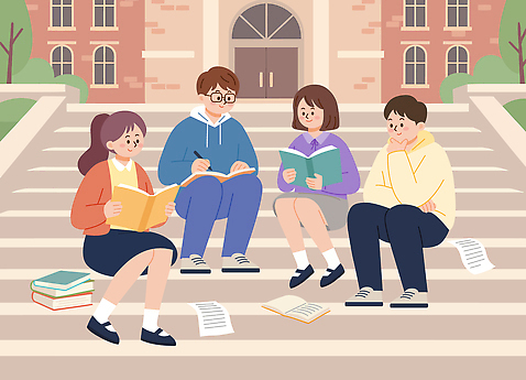 학생 일러스트 학교 모션 청소년 자연 놀이 협력 대화 책 여름 친구 학습 태양 계단 공책 모임 즐거움 동아리 국내일러스트 AI파일 자연요소 계절 교육 감정 관계 문구용품 말하기 사람 생태계 파일형식 벡터