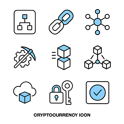 아이콘 디자인 기술 디지털 자료 거래 정보 네트워크 연결 발굴 확인 보안 시스템 블록체인 2D아이콘 스테이블코인 AI파일 안전 금융 파일형식 벡터 4차산업 가상화폐