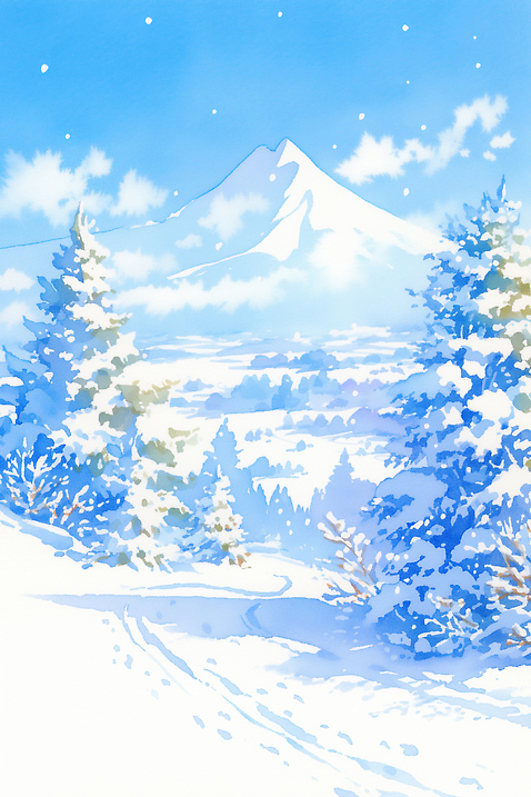 JPG 나무 하늘색 백그라운드 겨울 일러스트 자연 하늘 바람 휴식 산 풍경 파란색 평화 맑음 탐험 눈 차가움 숲 숲길 조화 눈덮임 국내일러스트 AI일러스트 AI콘텐츠 자연요소 식물 계절 길 컬러 컨셉 날씨 생태계 파일형식