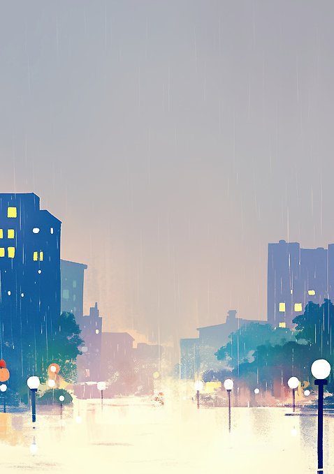 JPG 백그라운드 가로등 일러스트 창문 하늘 거리 풍경 건물 파란색 빛 노란색 회색 젖음 안개 도시 비 고독 저녁 감성 물길 국내일러스트 AI일러스트 AI콘텐츠 자연요소 건축물 공공시설 감정 길 컬러 컨셉 날씨 야간 파일형식