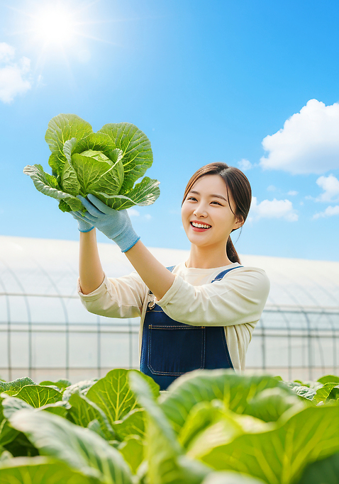 JPG 편집이미지 손 여자 농업 자연 생명 웃음 청년 농작물 햇빛 농사 수확 신선 작업 배추 온실 청년농부 이미지편집 AI컴퓨터그래픽 AI콘텐츠 산업 채소 표정 사람 성인 신체부위 태양 농부 생태계 파일형식