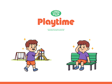 어린이 벤치 일러스트 놀이 건강 웃음 친구 소풍 야외활동 자유 게임 놀이기구 놀이터 즐거움 그네 동심 국내일러스트 AI파일 감정 컨셉 의자 관계 표정 사람 파일형식 벡터