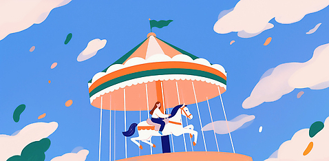 JPG 행복 어린이 컬러 일러스트 가족 모션 하늘 웃음 사람 풍경 취미 친구 놀이공원 말 말_동물 놀이기구 즐거움 주말 회전목마 국내일러스트 AI일러스트 AI콘텐츠 감정 포유류 관계 표정 테마파크 파일형식