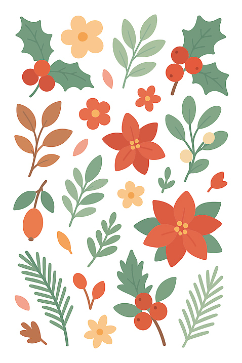 식물 디자인 꽃 예술 백그라운드 잎 크리스마스 패턴 일러스트 자연 주택 그래픽 장식 여름 정원 봄 화사함 조화 포인세티아 색감 보테니컬아트 국내일러스트 AI파일 계절 기념일 컨셉 무늬 건물 생태계 파일형식 벡터