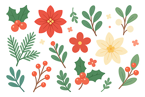 식물 디자인 꽃 예술 컬러 백그라운드 잎 크리스마스장식 크리스마스 겨울 일러스트 자연 핀란드 장식 포인세티아 보테니컬아트 국내일러스트 AI파일 계절 기념일 북유럽 생태계 파일형식 벡터