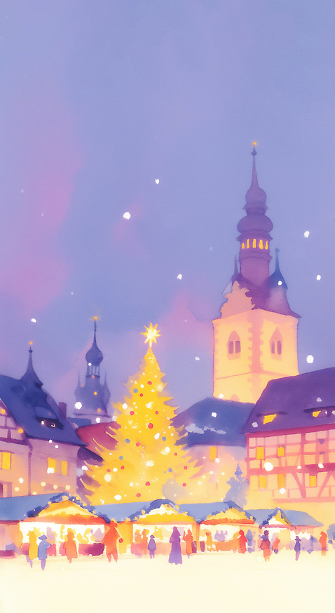 JPG 행복 크리스마스 겨울 일러스트 조명 거리 빛 크리스마스트리 성당 마을 축제 화려 분위기 시장 군중 저녁 광장 국내일러스트 AI일러스트 AI콘텐츠 계절 기념일 감정 컨셉 종교건축 사람 야간 파일형식