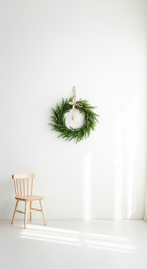 JPG 나무 편집이미지 디자인 화초 벽 크리스마스 의자 자연 실내 장식 인테리어 화환 공간 편안함 모던 편집실사 AI포토 AI콘텐츠 식물 기념일 꽃 가구 내부 감각 CG 생태계 파일형식