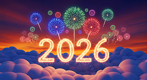 JPG 컬러 일러스트 가족 하늘 새해 기념 불꽃놀이 여러명 친구 축제 기쁨 모임 화려 분위기 장면 뷰티풀 환상 2026년 국내일러스트 병오년 AI일러스트 AI콘텐츠 감정 다수 컨셉 관계 놀이 사람 연도 파일형식