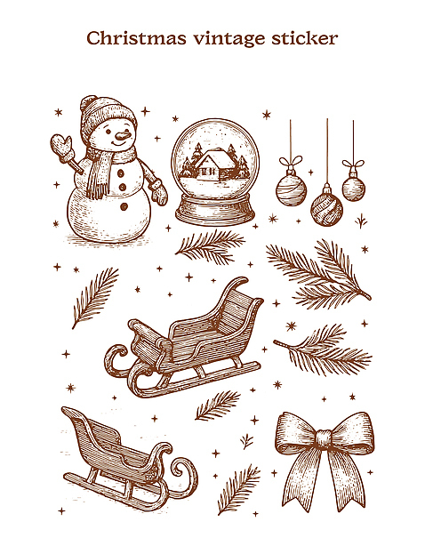 나무 디자인 리본 스티커 크리스마스 겨울 일러스트 눈사람 주택 털모자 따뜻함 선물 장식 파티 축제 빈티지 그림 썰매 프로그램 국내일러스트 AI파일 식물 모자_잡화 계절 기념일 컨셉 이벤트 건물 파일형식 벡터