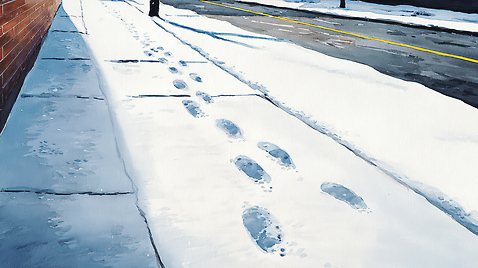JPG 시선 길 겨울 일러스트 날씨 거리 거리풍경 야외 산책 도시 인도 발자국 흔적 길찾기 쌓인눈 국내일러스트 AI일러스트 AI콘텐츠 계절 아시아 자국 휴식 풍경 파일형식