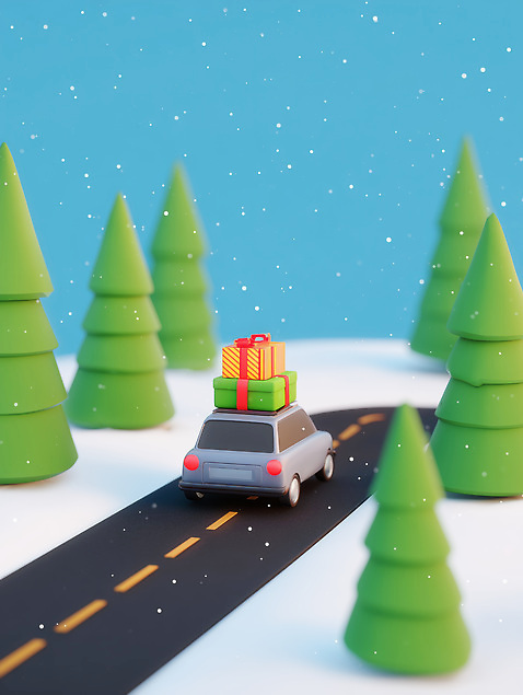 식물 편집이미지 계절 길 육상교통 컨셉 교통시설 파일형식 AI콘텐츠 선물 나무 도로 겨울 하늘 이동 상자 컬러 풍경 장면 여행 자동차 이미지편집 JPG AI컴퓨터그래픽