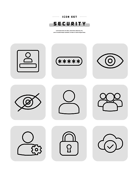 아이콘 디자인 자물쇠 정보 그룹 암호 보호 보안 이미지 시스템 클라우드서비스 설정 사용자 2D아이콘 AI파일 컨셉 안전 서비스 파일형식 벡터