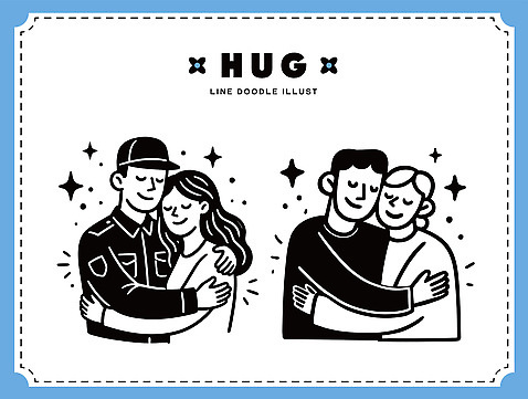 여자 남자 행복 감정 포즈 일러스트 관계 포옹 함께함 따뜻함 사랑 사람 군인 만남 표현 그림 소통 사교 순간 국내일러스트 AI파일 직업 컨셉 안기 국군 파일형식 벡터