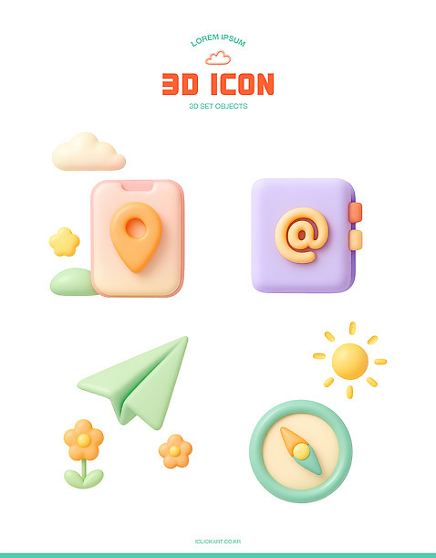 식물 아이콘 꽃 항공교통 문구용품 대중교통 디지털합성 파일형식 3D 그래픽 디자인 컬러 모양 위치 이메일 비행기 해바라기 컴파스 세트 디지털 3D아이콘 PSD