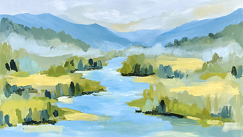 JPG 예술 컬러 일러스트 자연 하늘 아침 수채화 산 풍경 초원 물 여름 강 태양 평화 고요 물가 숲 그림 국내일러스트 AI일러스트 AI콘텐츠 주간 자연요소 계절 컨셉 생태계 파일형식