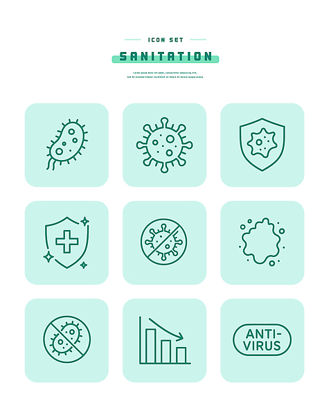 아이콘 의학 관리 장소 위생 파일형식 벡터 박테리아 바이러스 건강 위생관리 예방 공공장소 소독 감염 안전 질병 2D아이콘 라인아이콘 AI파일 청결