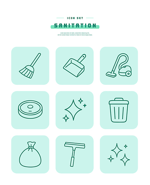 아이콘 생활용품 관리 전자제품 도구 위생 청소도구 청소 파일형식 벡터 빗자루 쓰레기통 청소기 쓰레기 정리 위생관리 위생용품 2D아이콘 라인아이콘 AI파일 청결