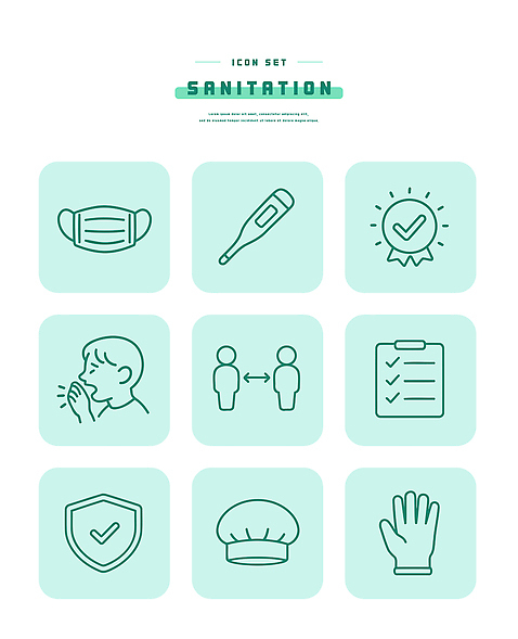 아이콘 직업 위생 온도계 파일형식 벡터 그래픽 마스크 체온계 확인 예방 감염 건강 관리 주방 요리사 안전 가이드 2D아이콘 라인아이콘 AI파일 청결
