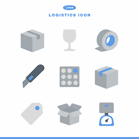 아이콘 포장 관리 상자 꼬리표 도구 칼 상품 배송 창고 테이프 시스템 물류 재고 2D아이콘 AI파일 문구용품 라벨 파일형식 벡터