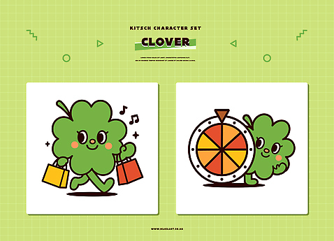 도형 식물 캐릭터 잡화 감정 컬러 모션 놀이 사람 클로버 파일형식 벡터 쇼핑 걷기 가방 즐거움 초록색 원형 게임 상점 어린이 문화 일러캐릭터 AI파일 일러스트 네잎클로버