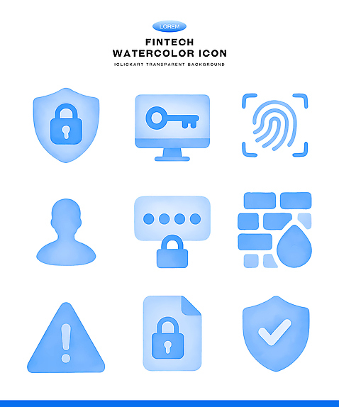 PSD 아이콘 디자인 수채화 기술 안전 파란색 자료 정보 암호 보호 보안 시스템 온라인 인증 핀테크 블록체인 사용자 2D아이콘 컬러 컨셉 모바일 금융 파일형식 4차산업